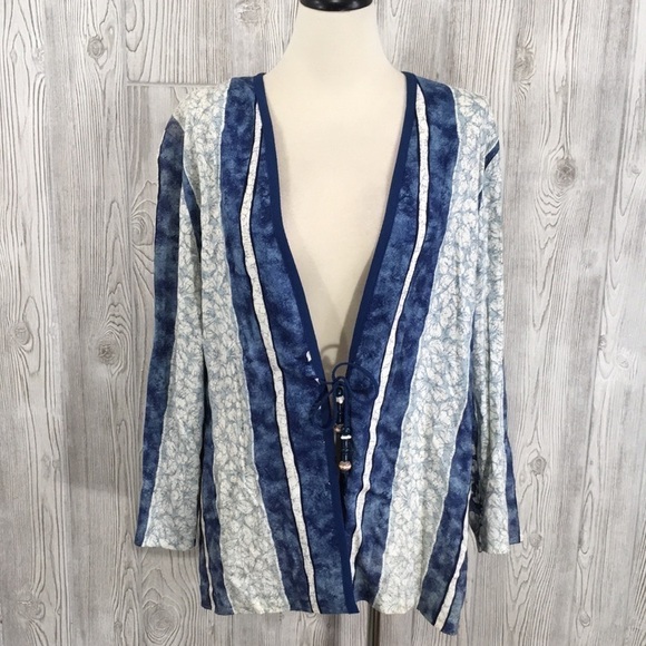 Vintage Jo Hardin Blue Floral Tie In Front Thin Cardigan - Picture 1 of 8
